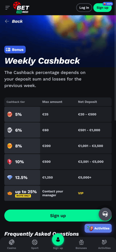 BetOnRed Casino Mobile App Interface